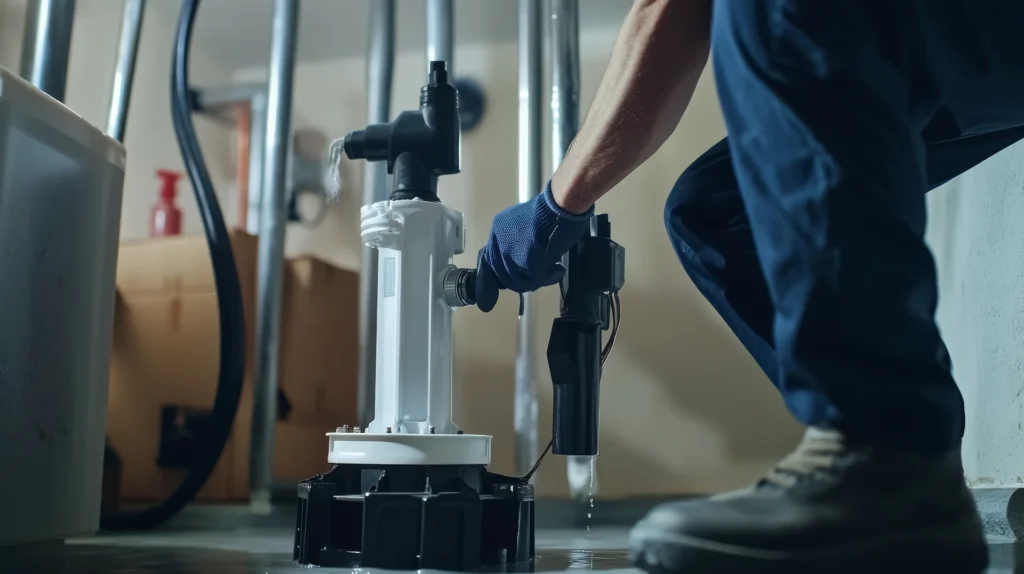 plumber working on sump pump